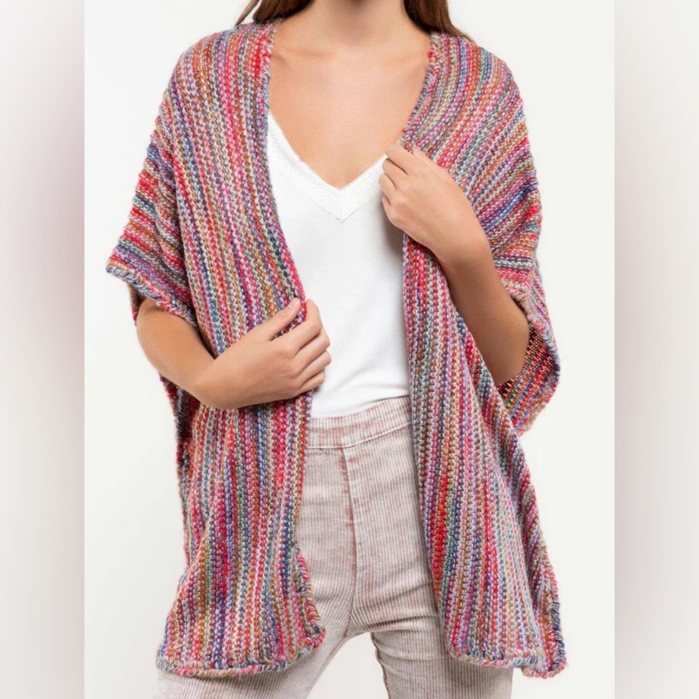 POL Red Rainbow Open Front Kimono Sweater M